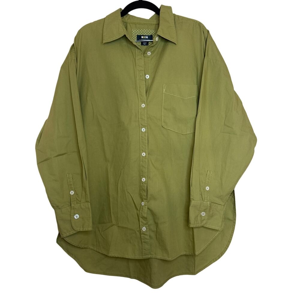 Maeve Anthropologie‎ Green Men's Large Button-Up Shirt Long Sleeve Cotton